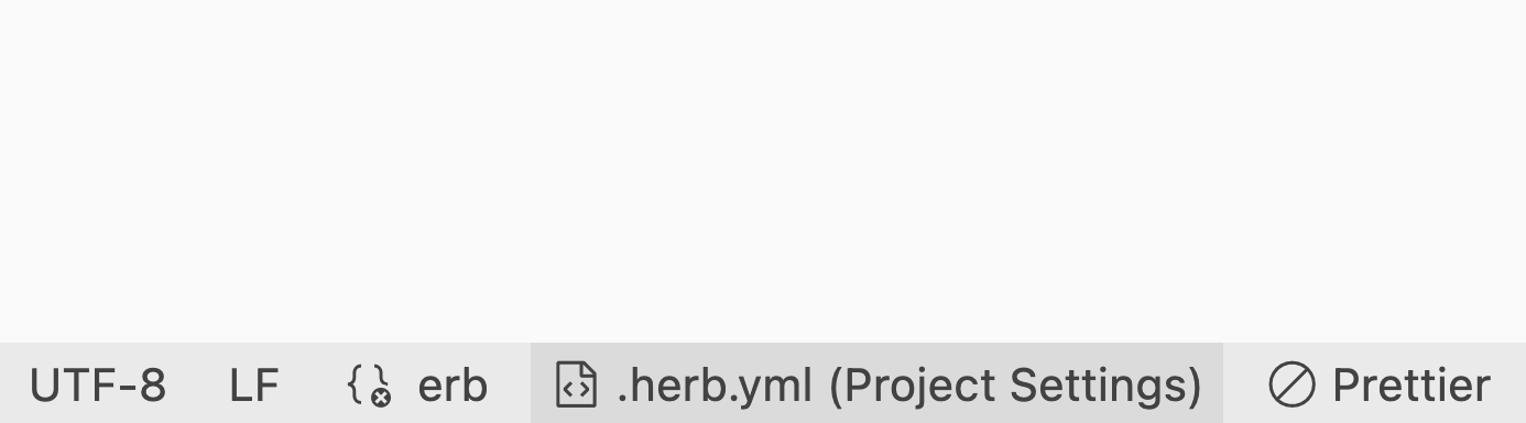 Visual Studio Code status bar showing Herb project settings indicator